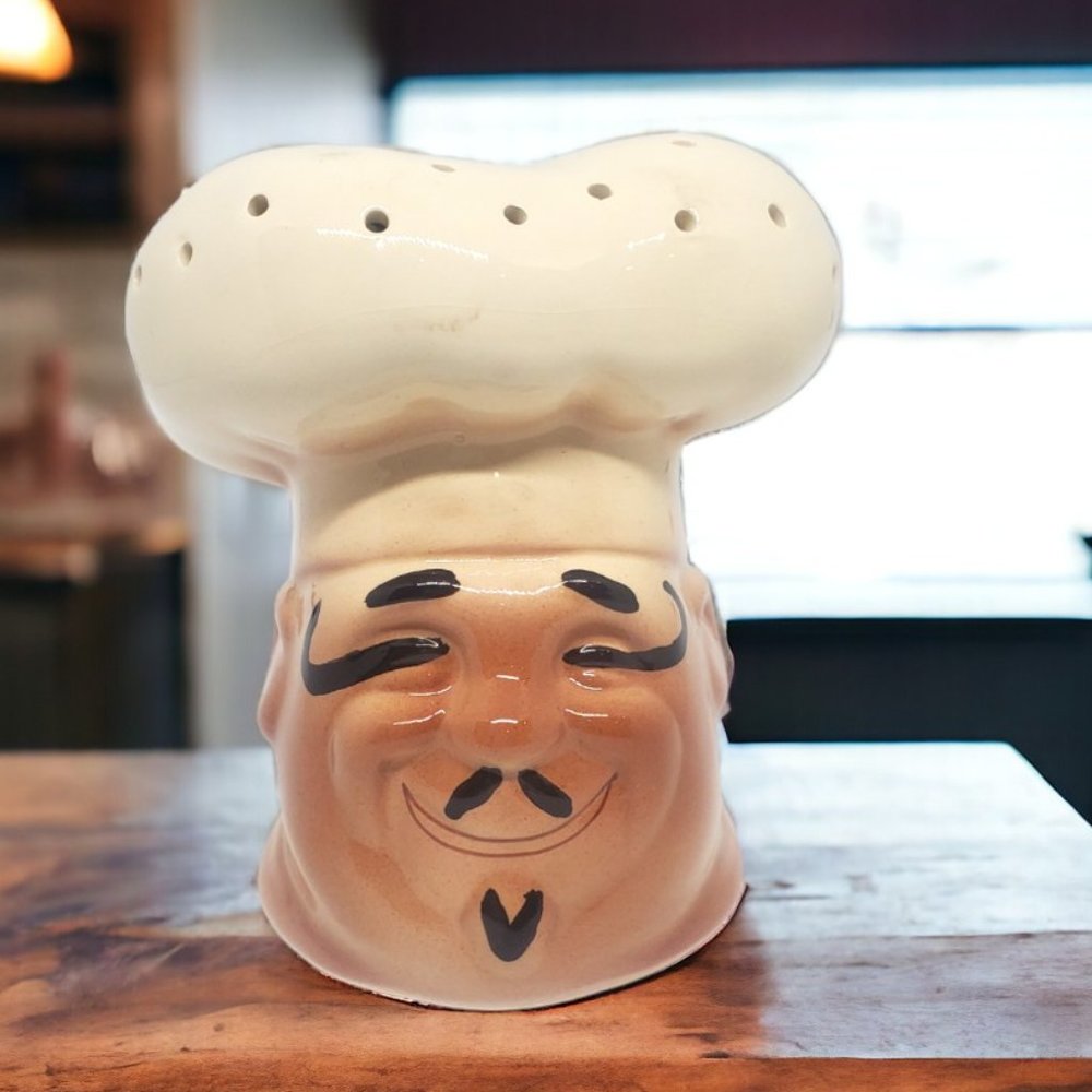 French Chef Head Sugar / Parmesan Shaker - Ceramic - Hand Painted